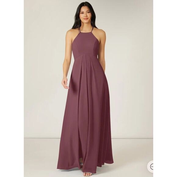 Azazie Dresses & Skirts - Azazie C Sarah Sangria Purple A-Line Halter Neck Chiffon Dress Bridesmaid Gown